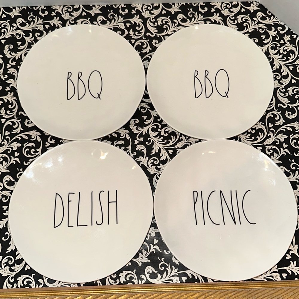 Rae Dunn BBQ Plates Set 4 plates BBQ DELISH PICNIC
